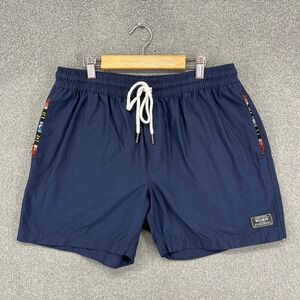 WOWIE Men's Navy Blue Elastic Waist Drawstring Shorts with Tribal Trim Size L
